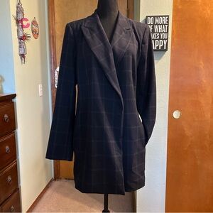 Donna Karan New York navy plaid long blazer/jacket size 14 career wear
